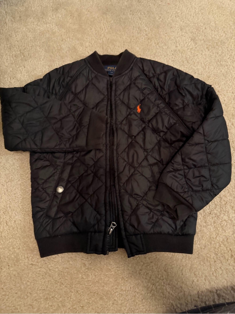 Polo by Ralph Lauren Black Quilted Puffer Jacket with Red emblem